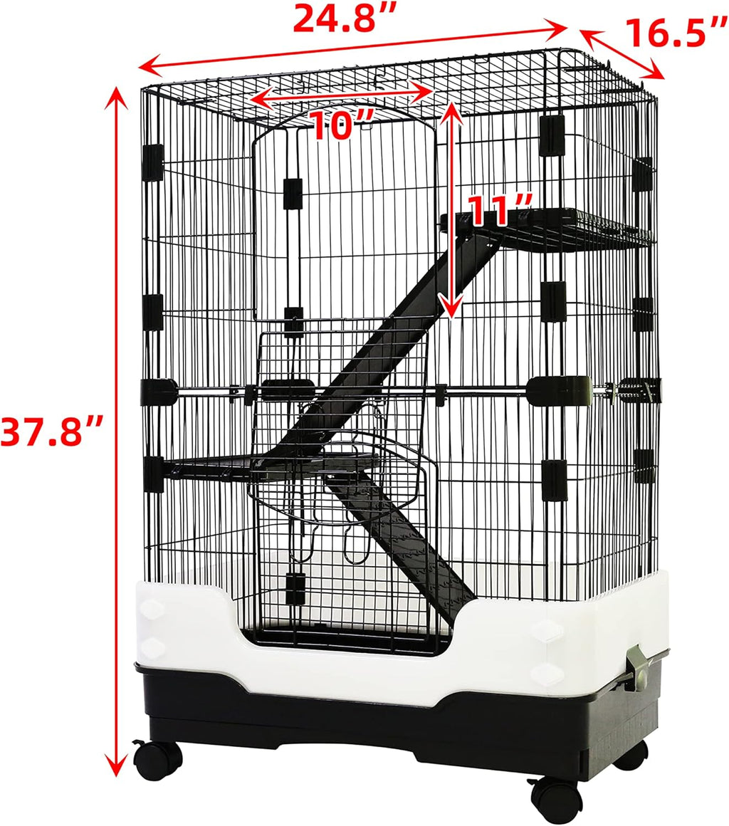Rat Cage, Small Animal Cage for Ferret, Chinchilla, Guinea Pig | Lockable Wheels, Splash Guard, Easy-Clean Pull-Out