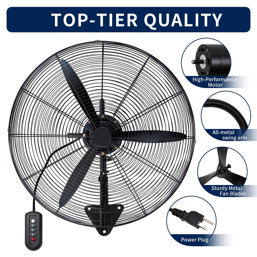 24 Inch Wall Mount Fan Oscillating, High Velocity Industrial Wall Fans