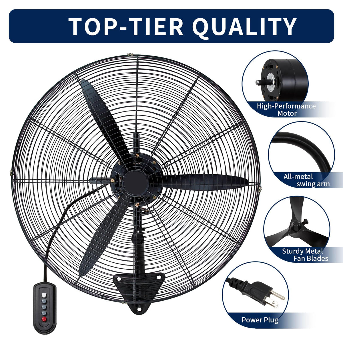 24 Inch Wall Mount Fan Oscillating, High Velocity Industrial Wall Fans