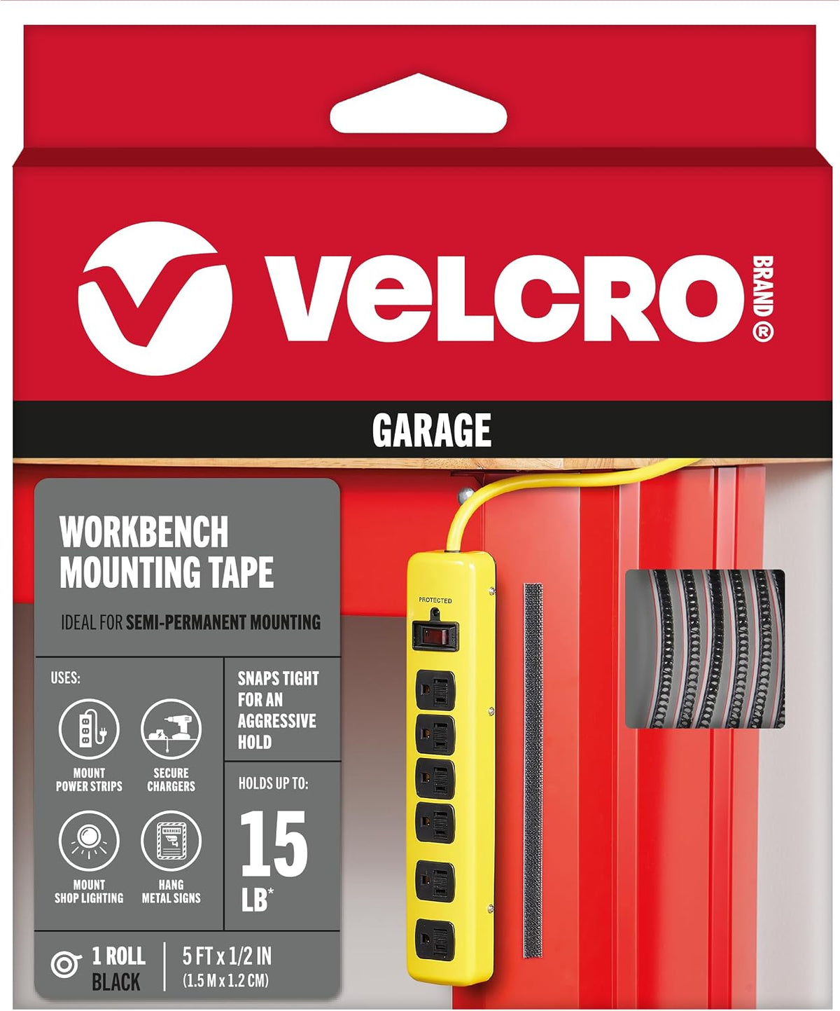 Workbench Foam Snap Lock Mounting Tape, Black, 10ft