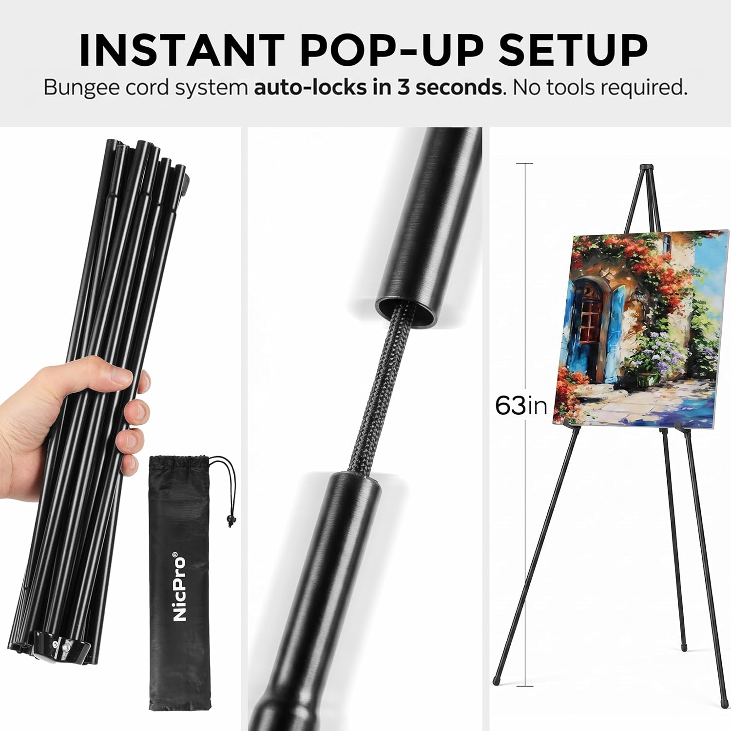 6 Pack 63 Inches Easel Stand for Sign, Black, with Carry Bags | Lightweight Metal Display Easel & Poster Stand