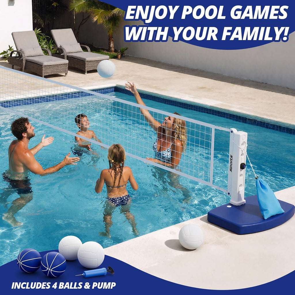 2 in 1 Pool Volleyball Net & Basketball Hoop Set | Adjustable Swimming Poolside Net for Inground Pool, Summer Outdoor