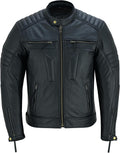 Men’s Leather Motorcycle Jacket, Distressed Biker Riding Jacket with Armor Pockets, Removable Liner