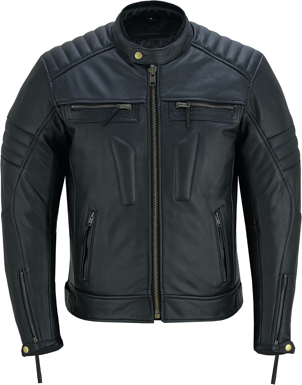 Men’s Leather Motorcycle Jacket, Distressed Biker Riding Jacket with Armor Pockets, Removable Liner