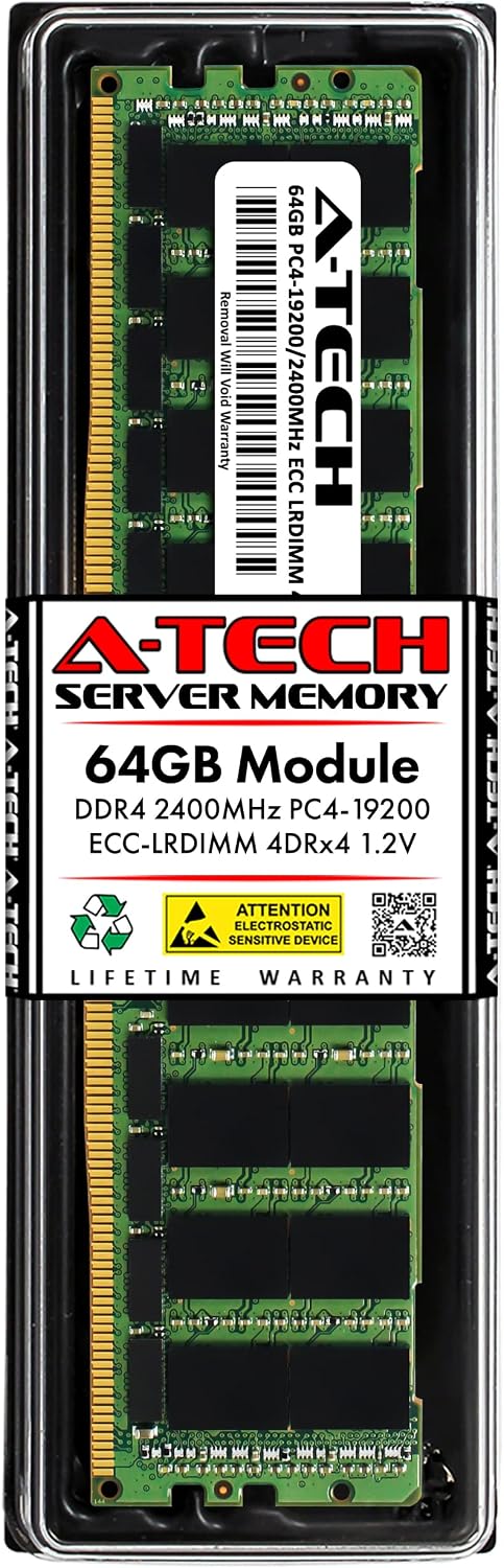 A-Tech 64GB DDR4 2400MHz PC4-19200 ECC LRDIMM 4Rx4 (4DRx4) Quad Rank 1.2V Load Reduced DIMM 288-Pin Server RAM Memory Upgrade Module (A-Tech Enterprise Series)