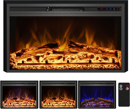Electric Fireplace, Electric Fireplace Inserts, Recessed Fireplace Heater with Remote Control, Adjustable Flame