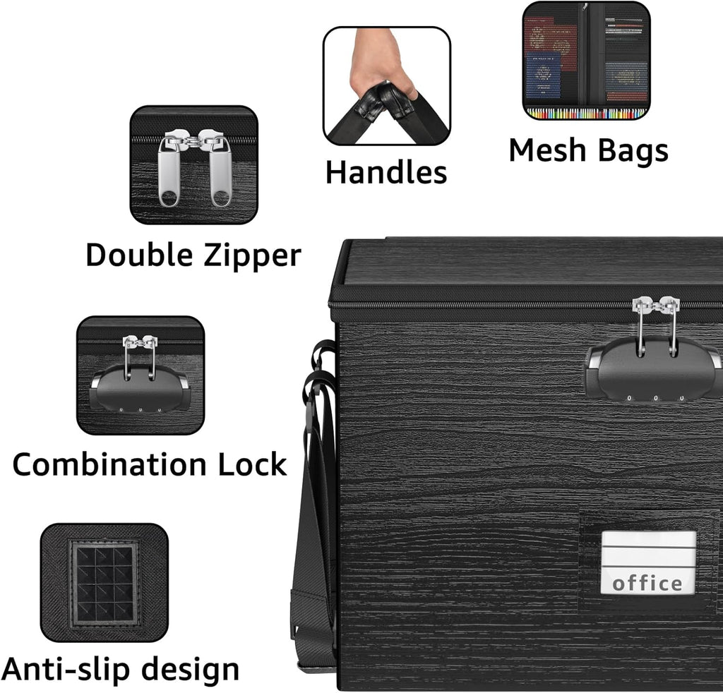 Fireproof Document Box File Organizer - Portable Locking Filing Storage Box with Handle Waterproof for Hanging