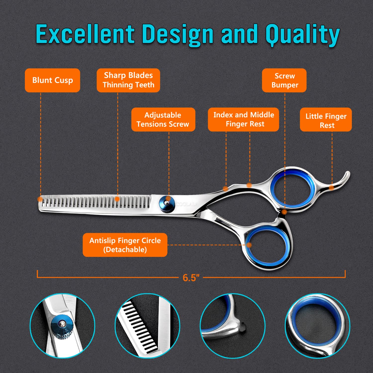 Stainless Steel Hair Cutting Scissors Thinning Shears 6.5 Inch Professional Salon Barber Haircut Scissors Family Use
