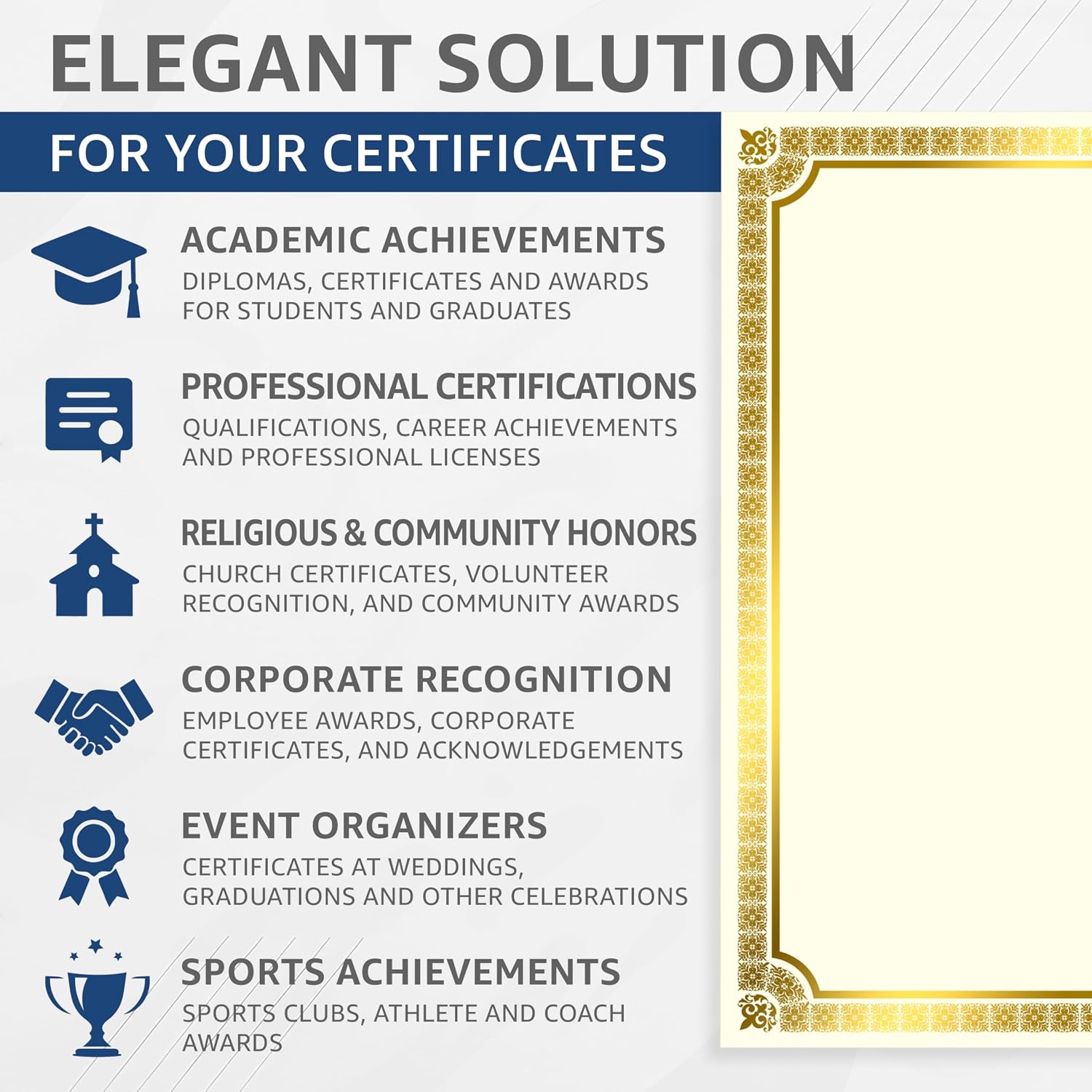 100 Certificate Paper 8.5 x 11 for Printing - Blank Certificate Papers for Award Certificates & Diploma Paper