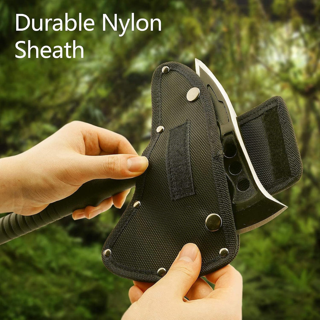 Camping Axe, Survival Throwing Hatchet with Sheath, Tactical Tomahawk with Spike, Nylon Fiber Handle for Outdoor