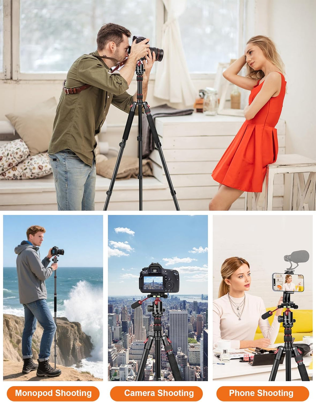 83" Camera Tripod, Aluminum Tripod Monopod for DSLR Phone | Heavy Duty Travel Tripod for Spotting Scope Binoculars