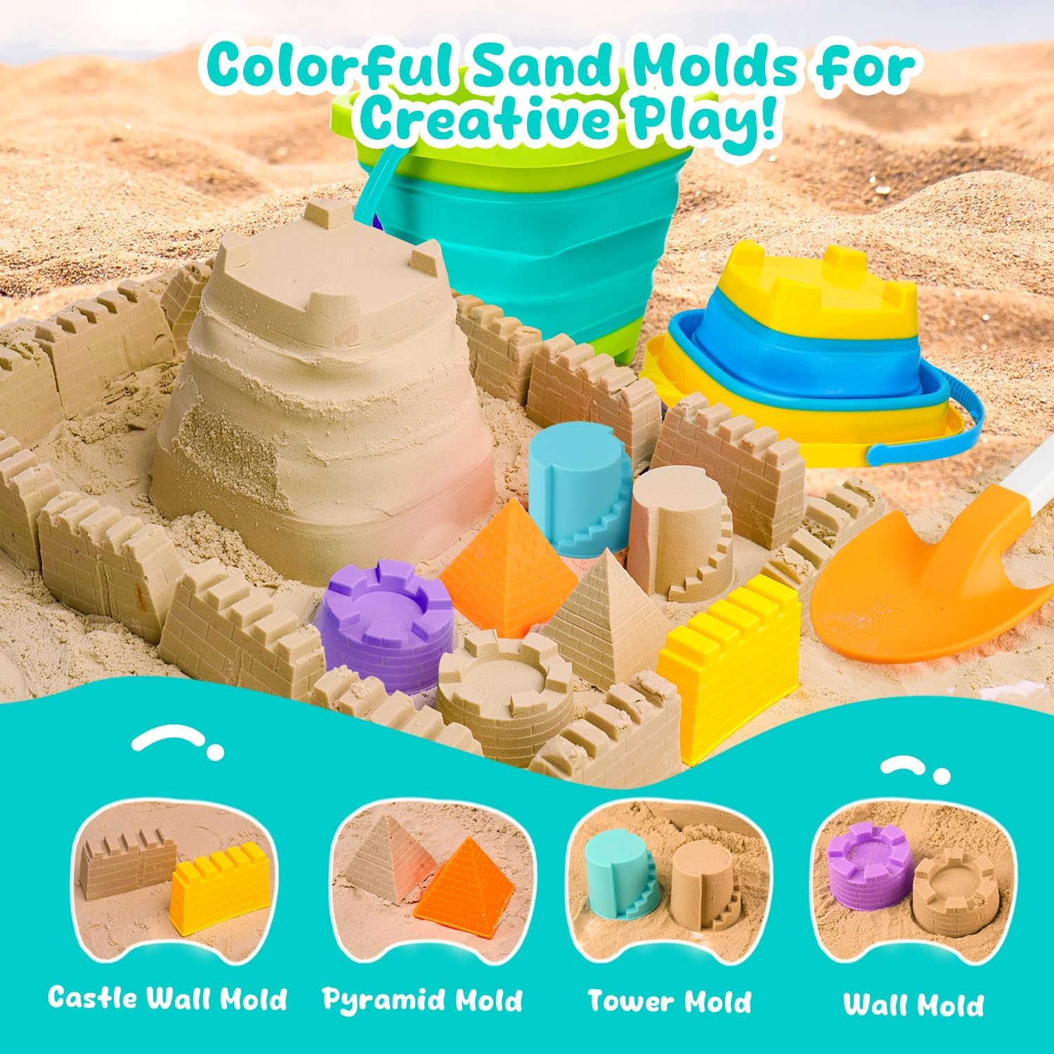 Collapsible Beach Toys for Kids Ages 4-8, Sand Toys for Toddlers Ages 3-4-8, Beach Toy Set with Collapsible Beach