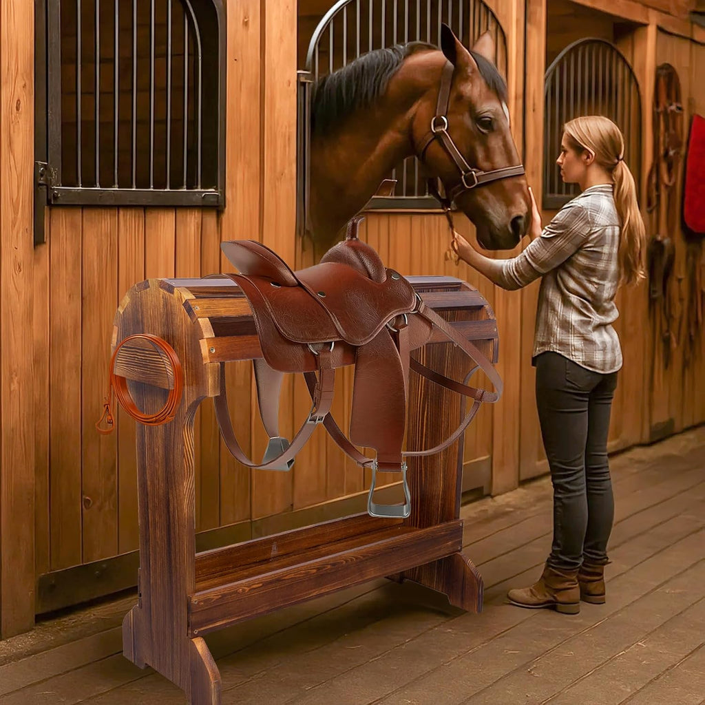 Large Wood Saddle Rack with Curved Top Surface,Bridle Rack & Heavy-Heavy Duty Saddle Stand,Suitable for Displaying