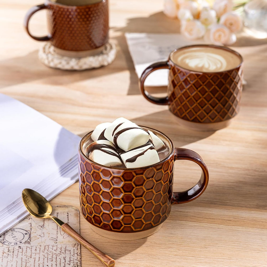 12oz Stackable Coffee Mugs with Stand, Ceramic Coffee Cups Set of 4