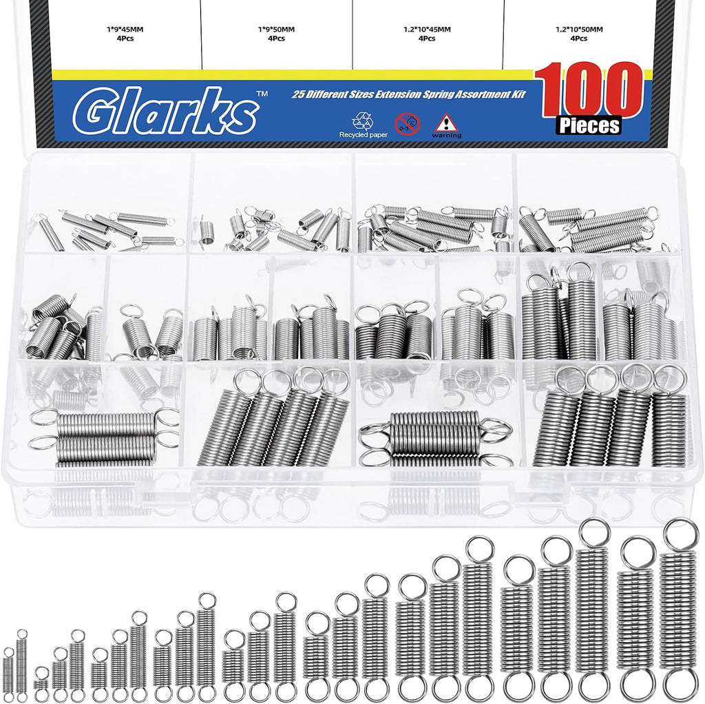 100pcs Stainless Steel Extension Springs with Double Hook Sets 25 Sizes Small Spring Tension Spring Wire Assortment