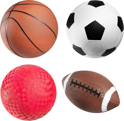 Sports Balls for Kids & Toddlers - (Pack of 4) 5-inch Sports Set Includes Football, Small Size Soccer, Basketball