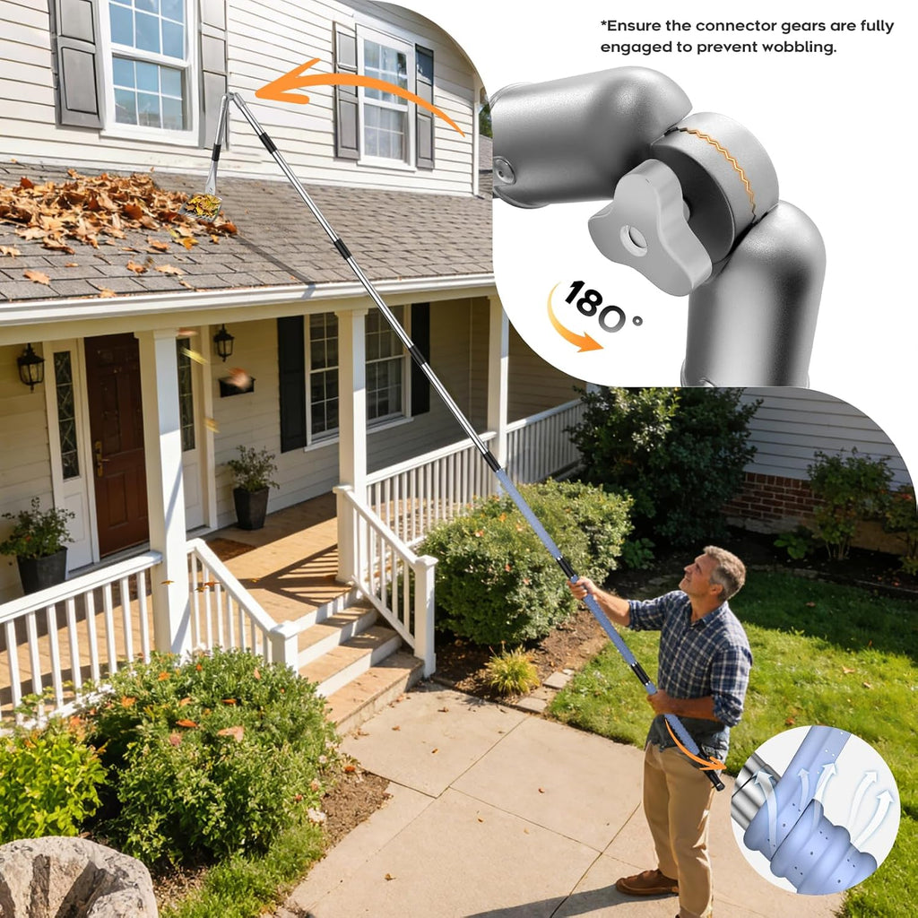 13ft Gutter Cleaning Tools From the Ground, No Ladder Needed, 3-in-1 Gutter Cleaner Pole with Replaceable Brush Rake