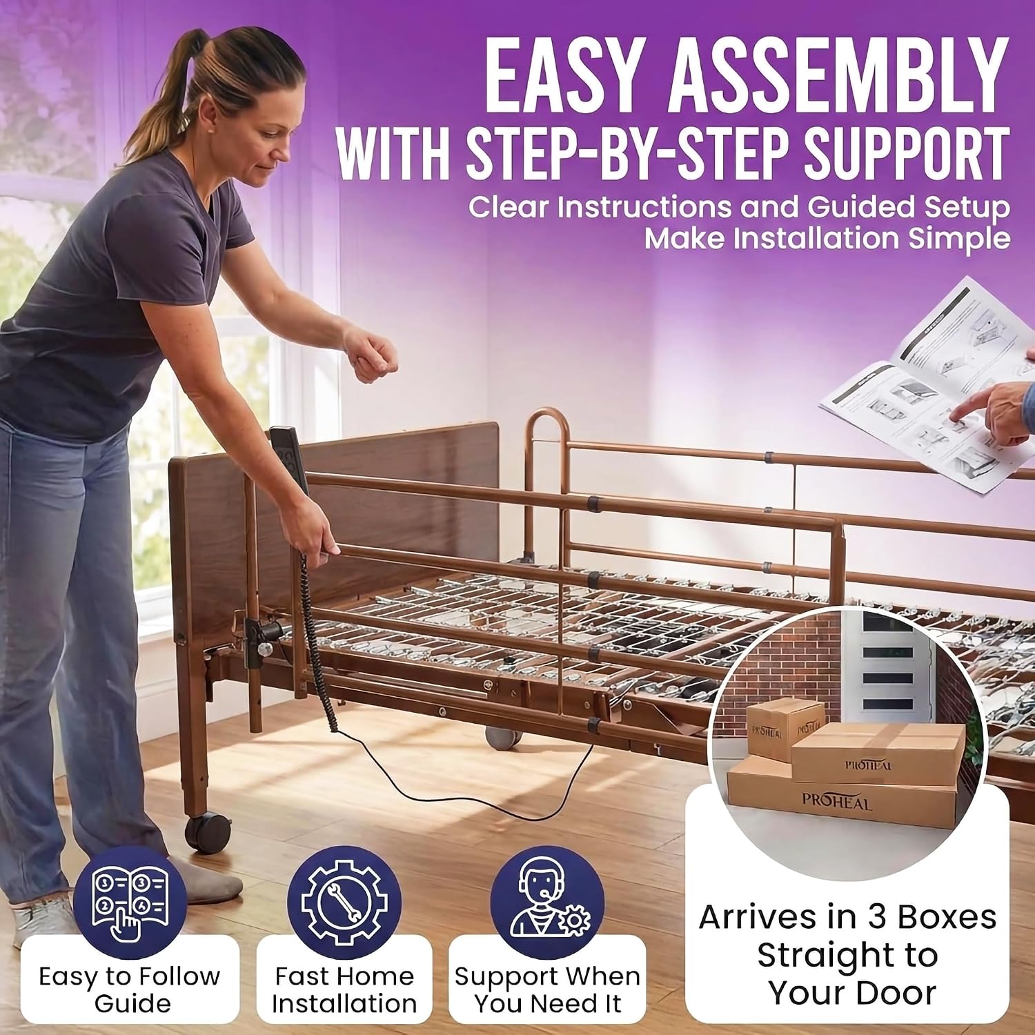 Electric Hospital Bed for Home Use - Includes Foam Mattress, Half Rails - Adjustabe Medical Bed Set