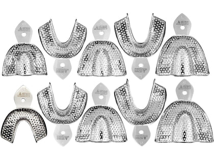 Dental Impression Trays - Set of 10 Perforated Stainless Steel Trays (XS, S, M, L, XL) - Durable, Rounded Margins