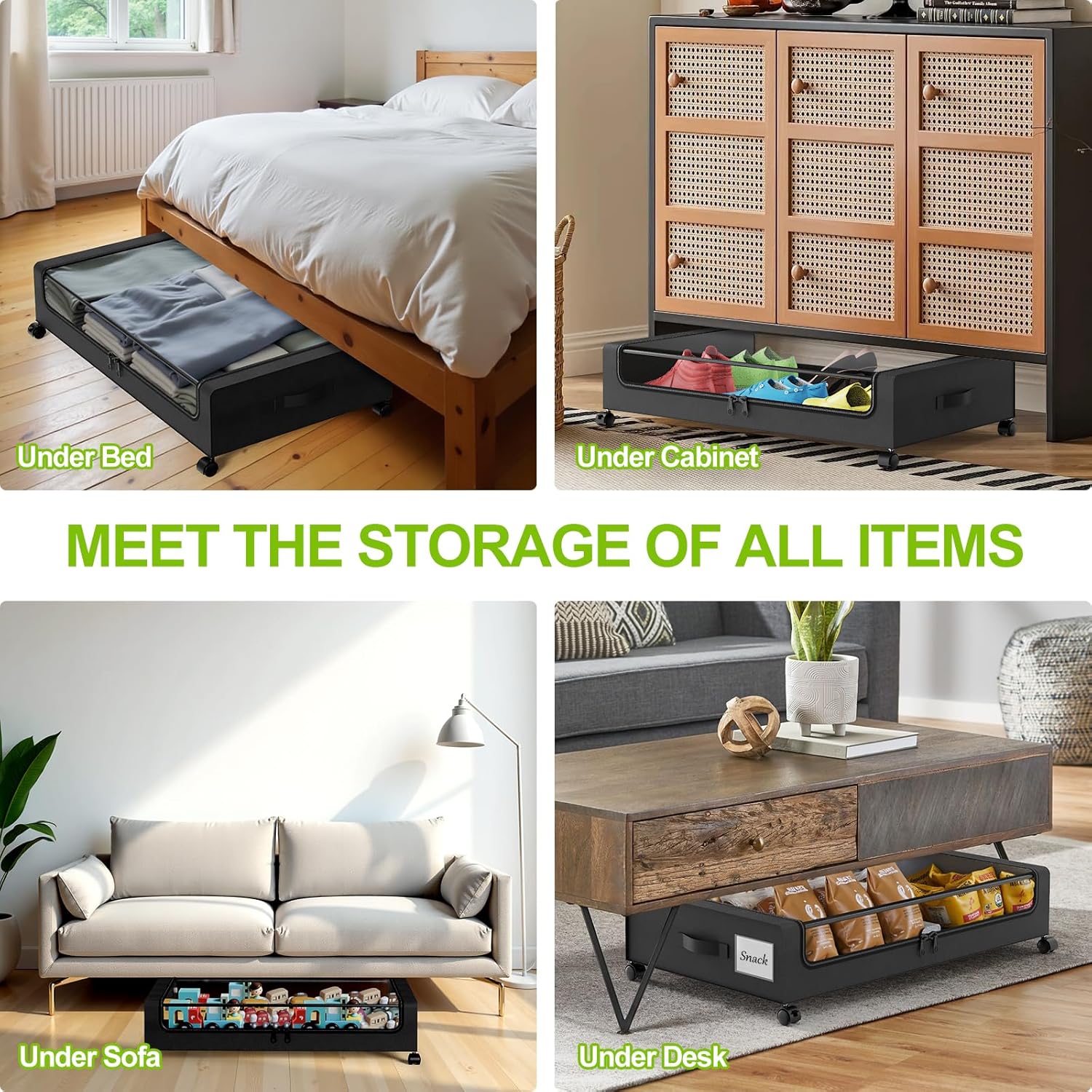 Under Bed Storage with Wheels, 2-Pack Underbed Storage Containers with Clear Lids, Under Bed Shoe Storage Organizer