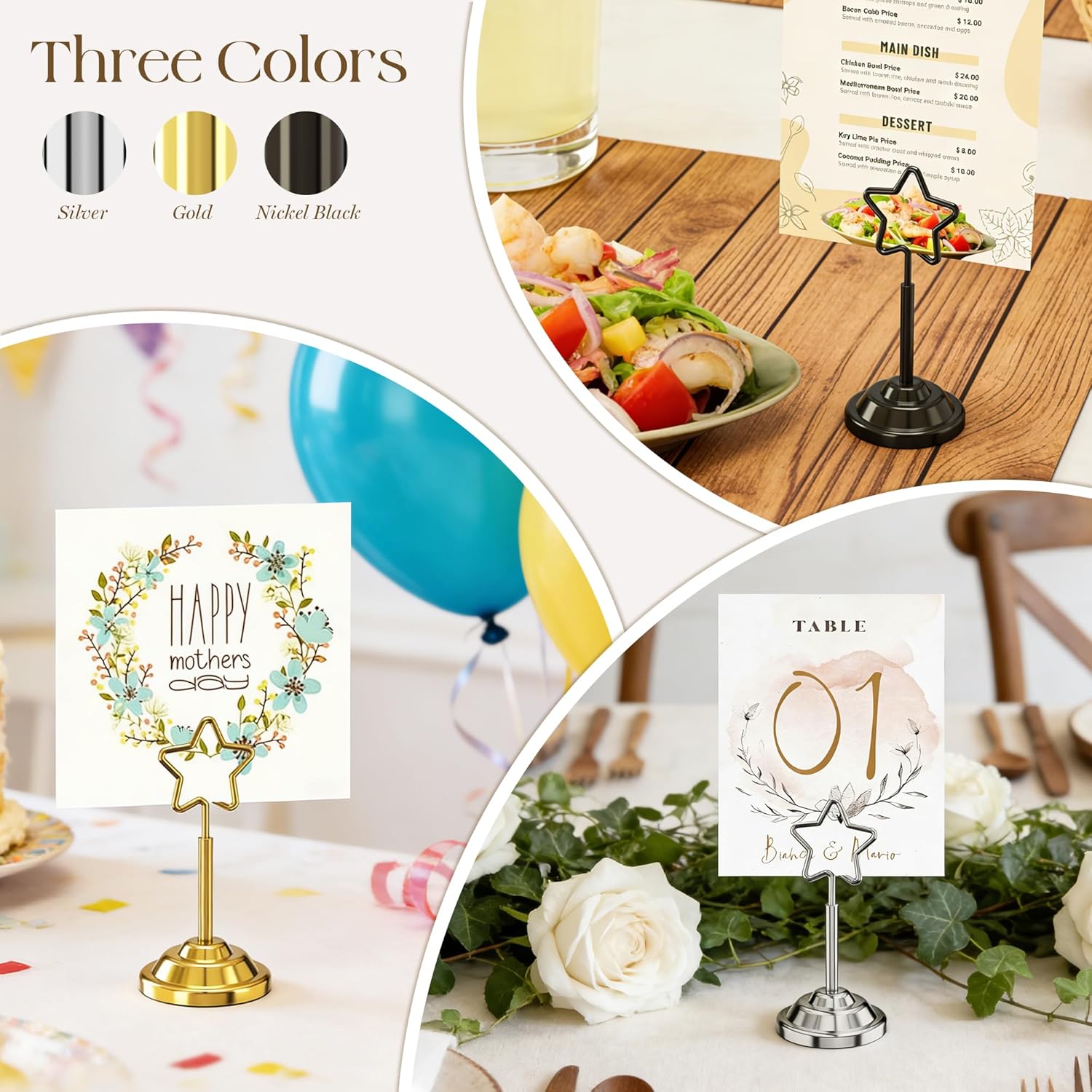 16 Pieces Table Card Holder Place Card Holders 4 inches Steel Card Holders for Photos, Food Signs, Memo Notes