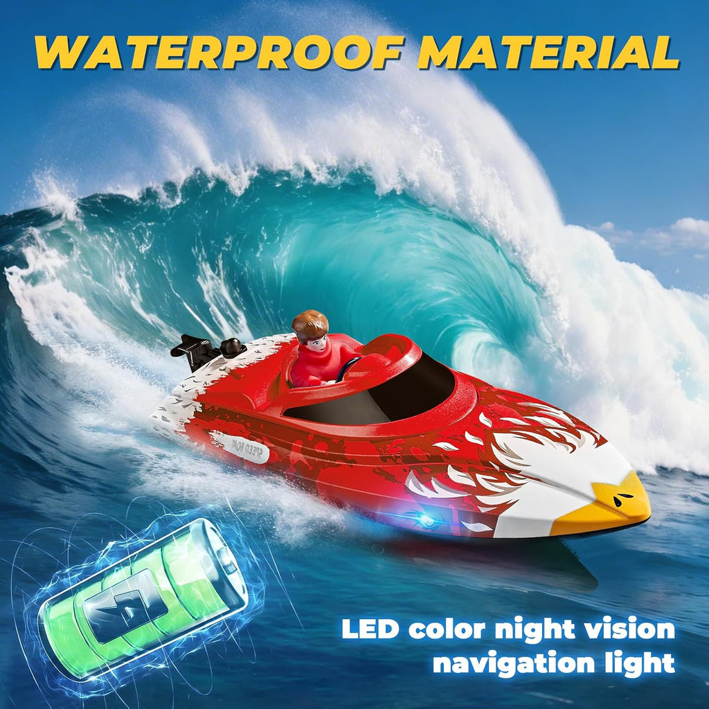 RC Boat, Remote Control Boat for Kids, 25 KPH Fast RC Speed Boat with LED Lights for Pools & Lake, 2.4GHz Racing