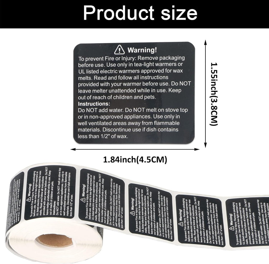 600pcs Black Wax Melt Warning Labels,Wax Melt Warning Stickers for Clamshell, 1.8 x 1.5 inches.