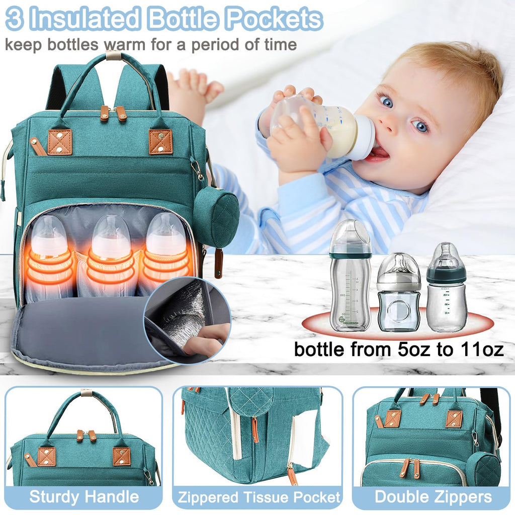 Diaper Bag Backpack Baby Bag, Baby Girl Boy Diaper Bag for Dad Mom with Pad, 16 Pockets, Pacifier Case, Large Diaper