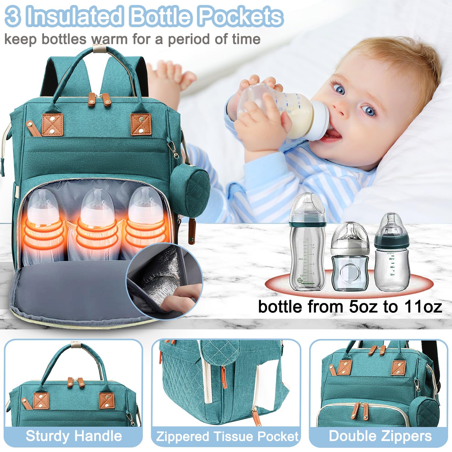 Diaper Bag Backpack Baby Bag, Baby Girl Boy Diaper Bag for Dad Mom with Pad, 16 Pockets, Pacifier Case, Large Diaper