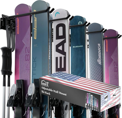USA Based Ski Rack Wall Mount, Holds 10 Pairs for Ski Storage Rack, Snowboard Hanger & Ski Holders for Wall Storage