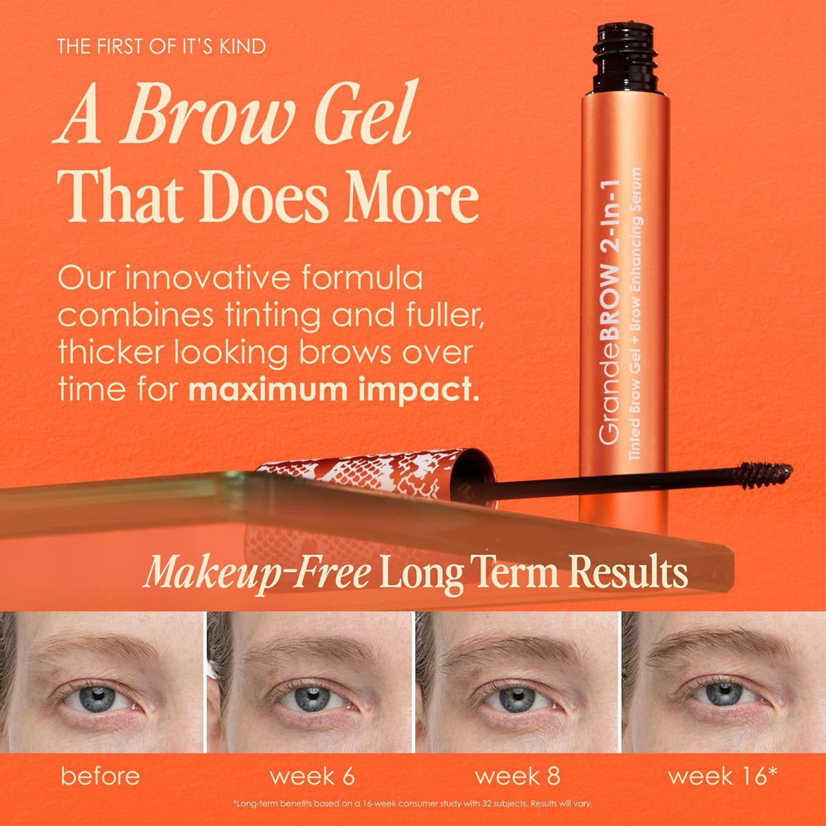 GrandeBROW 2-in-1 Tinted Brow Gel + Brow Enhancing Serum for Thicker & Darker-Looking Eyebrows, Shape & Fill Brows