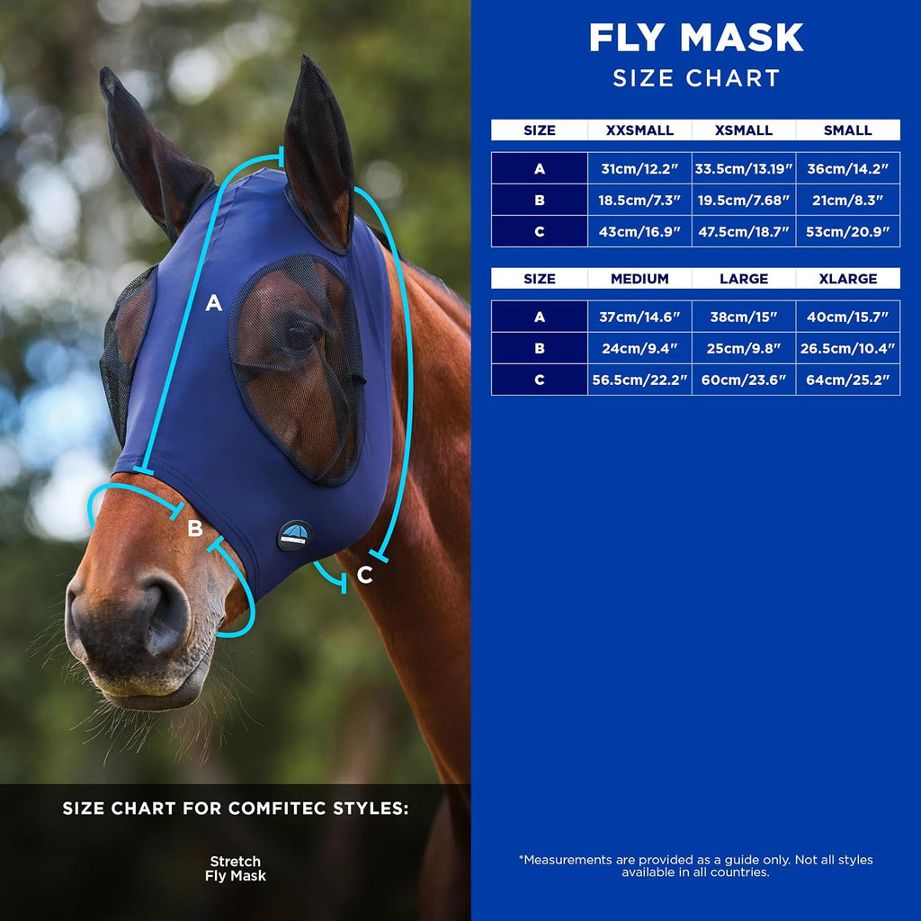 ComFiTec Stretch Fly Mask with Ears, Navy/Black, Large