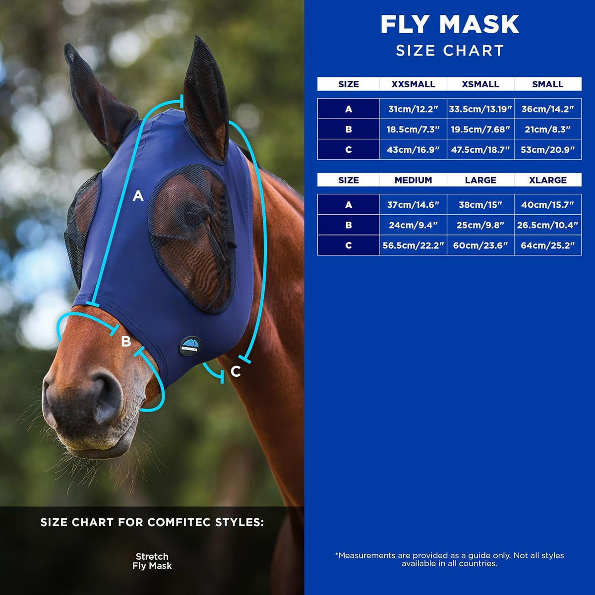 ComFiTec Stretch Fly Mask with Ears, Navy/Black, Large