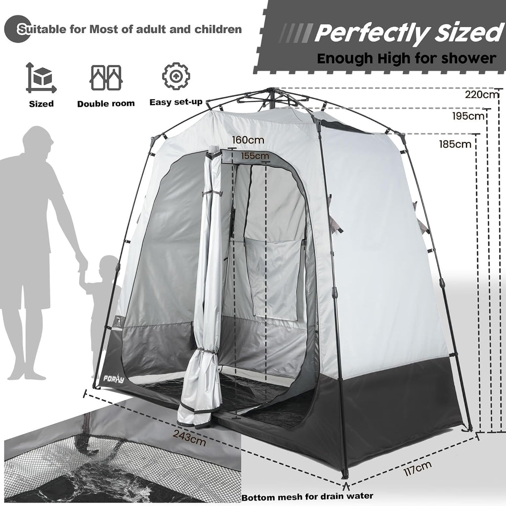 Camping Shower Tent Deluxe Changing Room Easy Set Up Privacy Shelter,Large Toilet Tent with Floor Drain Design for