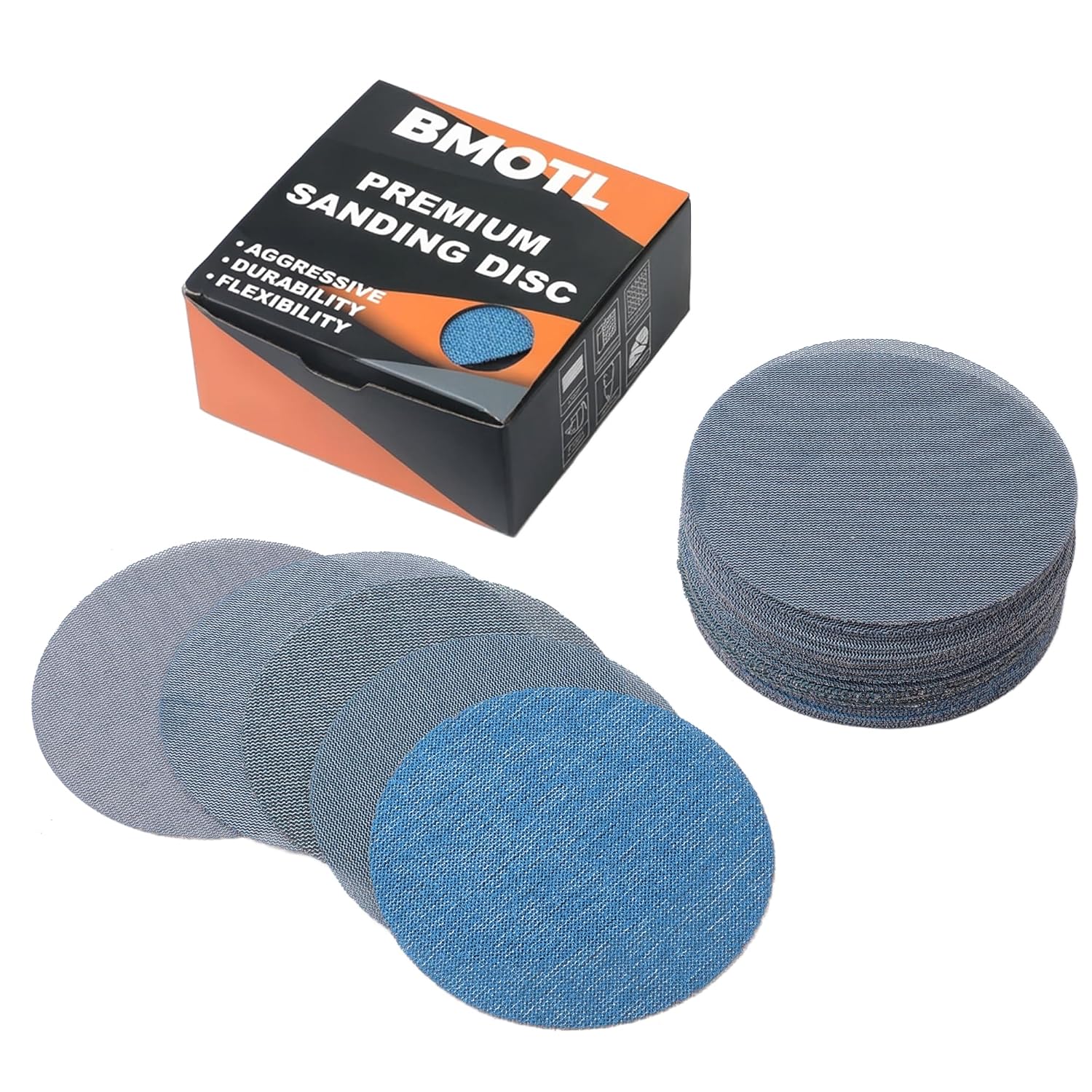 5 Inch Mesh Sanding Discs Assortment: 50Pcs Premium Ceramic Net Sanding Disc 80 120 180 240 320 Assorted Grit
