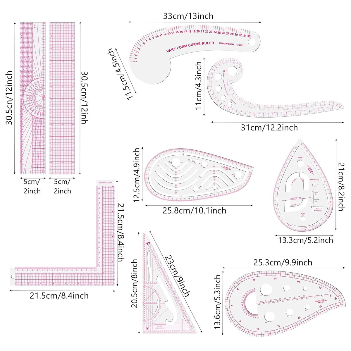 Clear Metric Sewing Rulers,French Curve Sewing Rulers Set,Sewing Tools Supplies for Quilting, Dressmaking, Tailors
