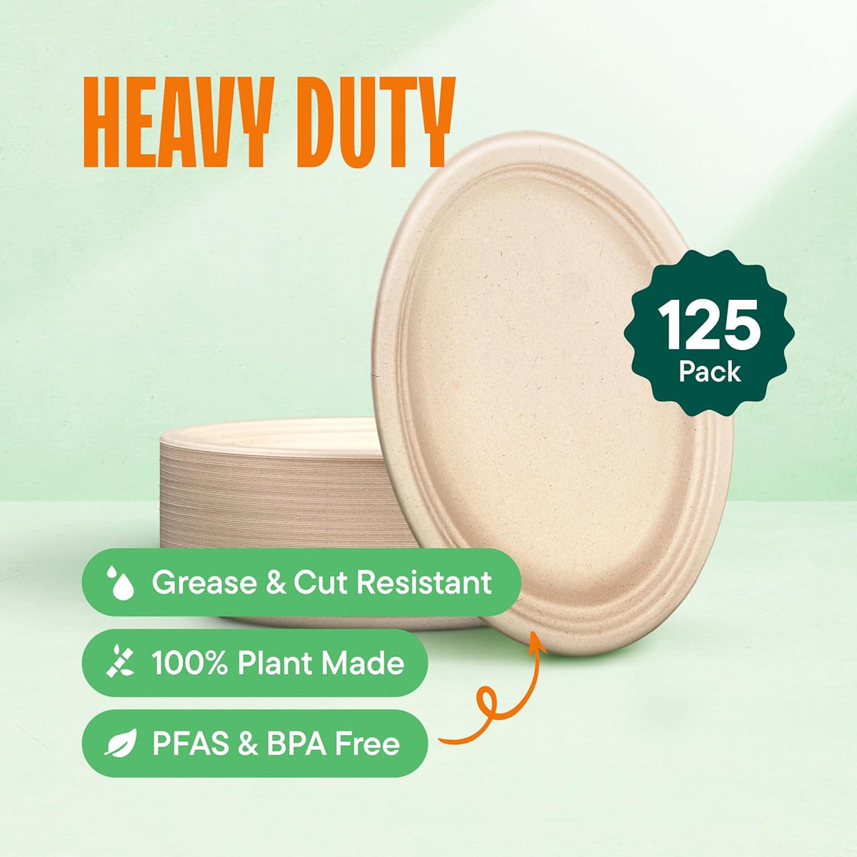 100% Compostable Oval Paper Plates [12.5 inch - 50-Pack] Elegant Disposable Dinner Platter Heavy-Duty Quality