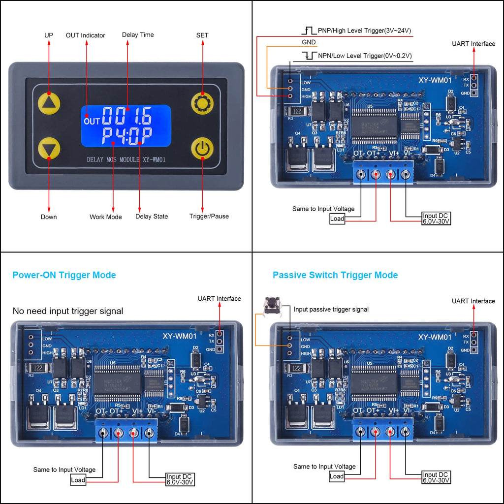 Icstation 12V Timer Relay with MOS Voltage Output Cycle Timer LCD Display 10A Programmable Relay Switch Module 0.01s-9999mins ON-Off Control for Light Water Pump Engine