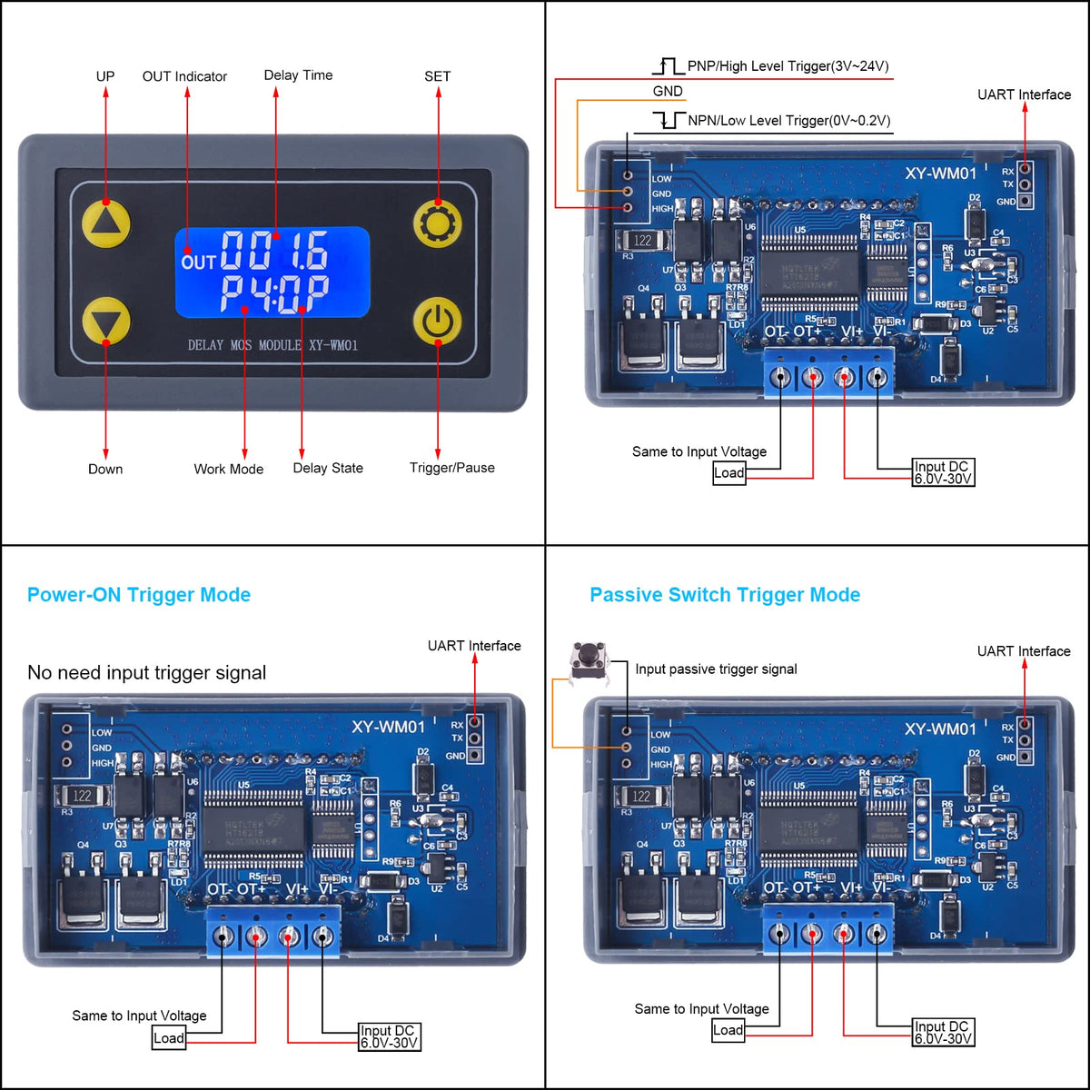 Icstation 12V Timer Relay with MOS Voltage Output Cycle Timer LCD Display 10A Programmable Relay Switch Module 0.01s-9999mins ON-Off Control for Light Water Pump Engine