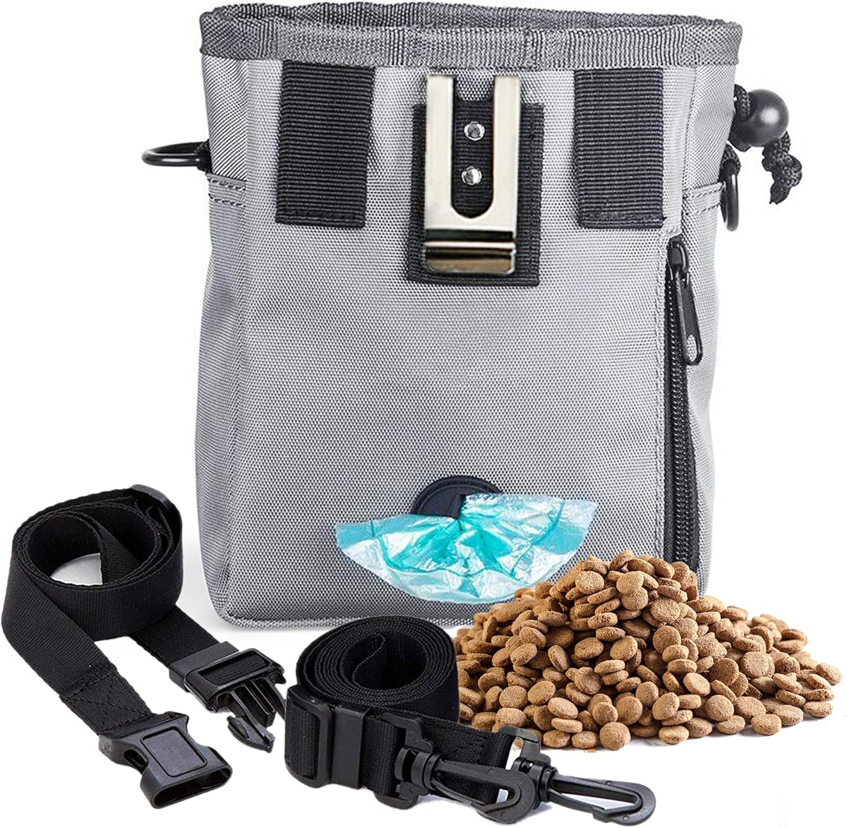 Dog Travel Pouch, Training Bag for Treats, Kibbles, Toys & Accessories, Gray, Multiwear and Weather-Proof, 1 Pouch