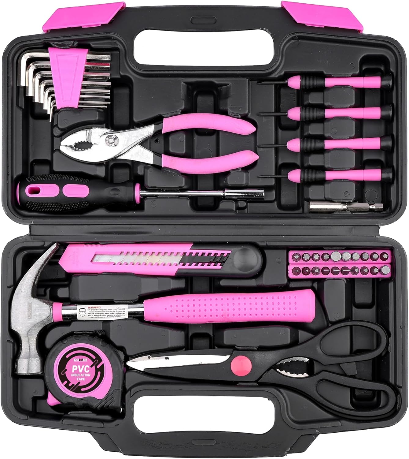 40 Pieces Home Tool Set Pink, General Household Hand Tool Kit with Plastic Toolbox Storage Case, Mini Repair Tool kit