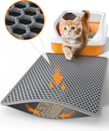 Cat Litter Mat - 23.2" x 14.6" Small Litter Box Mat with Double Layers, Urine-Proof and Non-Slip Litter Trapping Mat