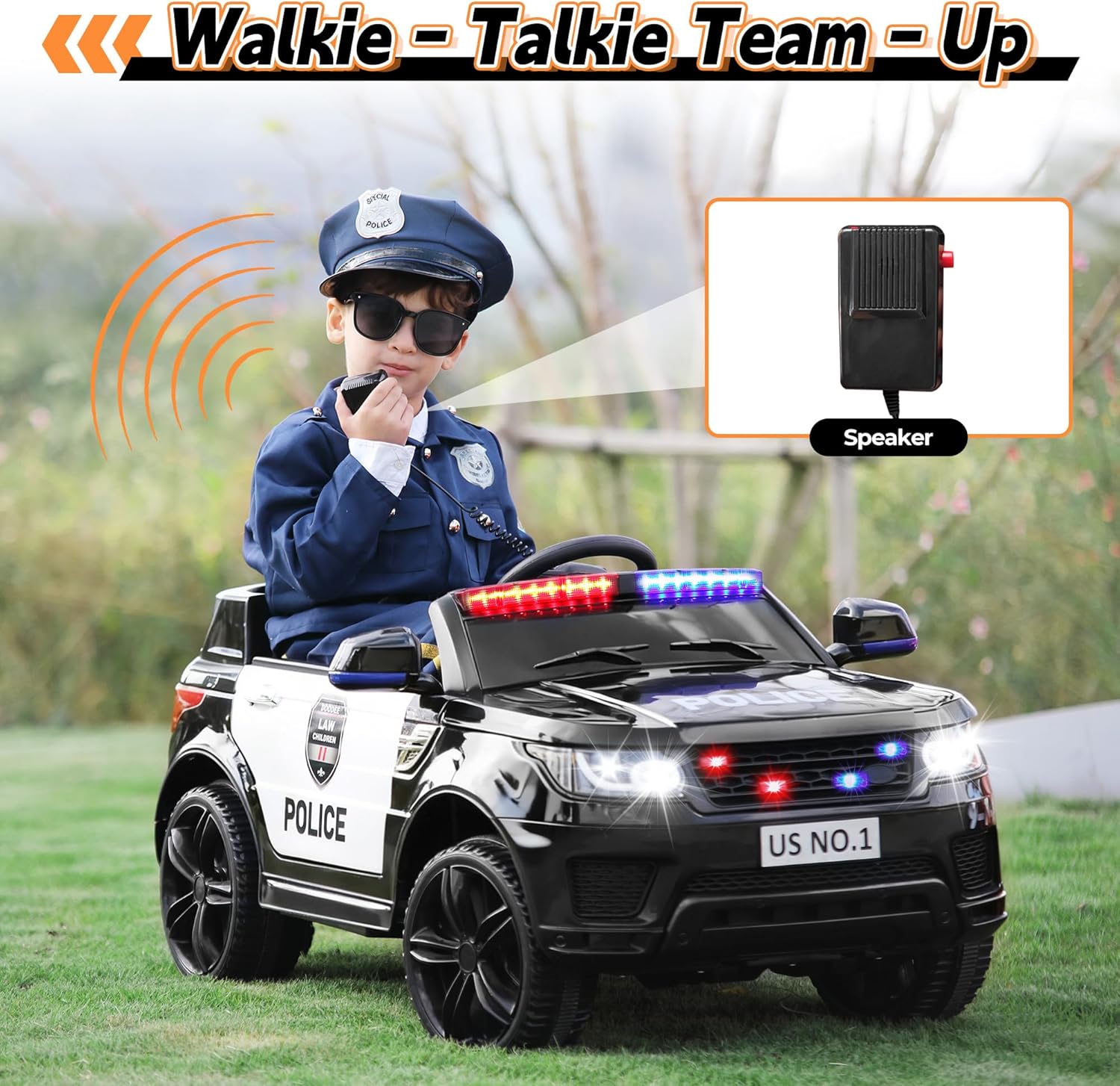 12V Police Ride-On Toy Electric Car for Kids 1-8 to Drive | Battery Powered Cop Truck with Blutooth, Remote Control