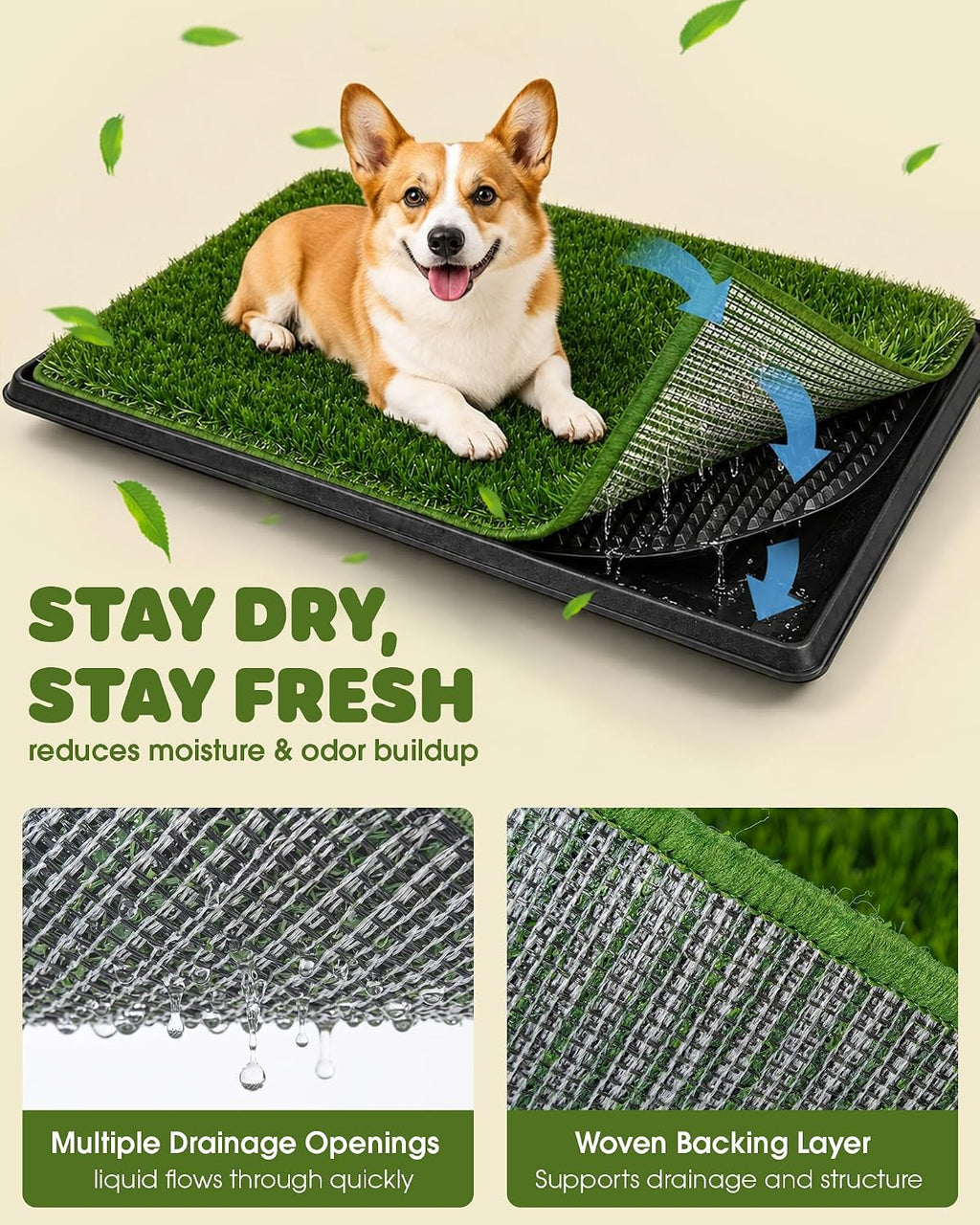 Grass Pad for Dogs - 3 Layer Dog Grass Pad with Tray, 30" x 20"