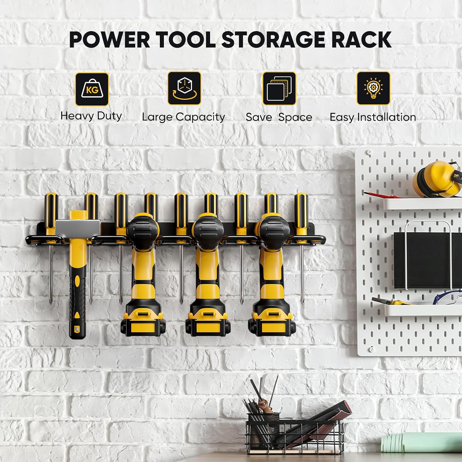 Power Tool Organizer, 4 Drill Holder Wall Mount, Heavy Duty Garage Tool Organizer and Storage, Suitable Tool Rack for
