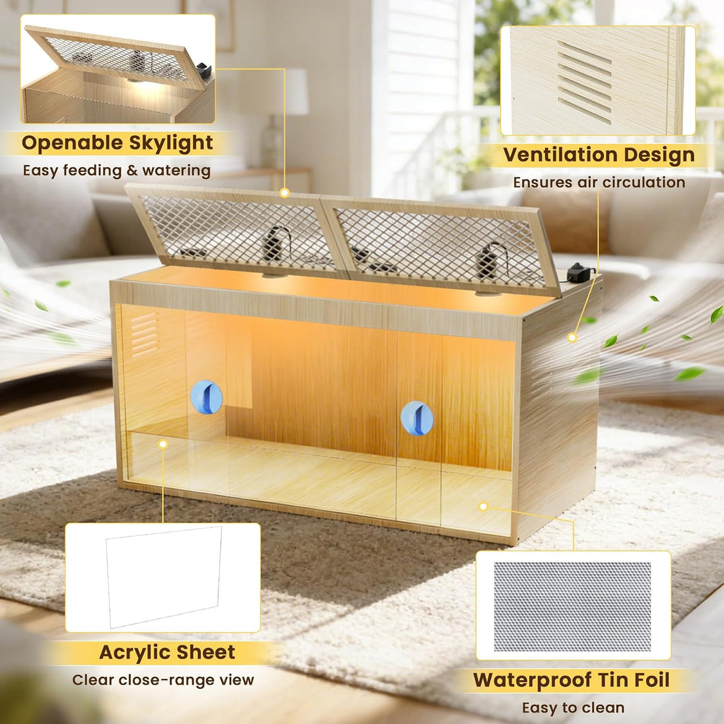 Brooder Box for Chicks, 32 Inch Wooden Large Chicken Brooder Box with 75W Heating Lamps, Thermometer, Chicken Feeder