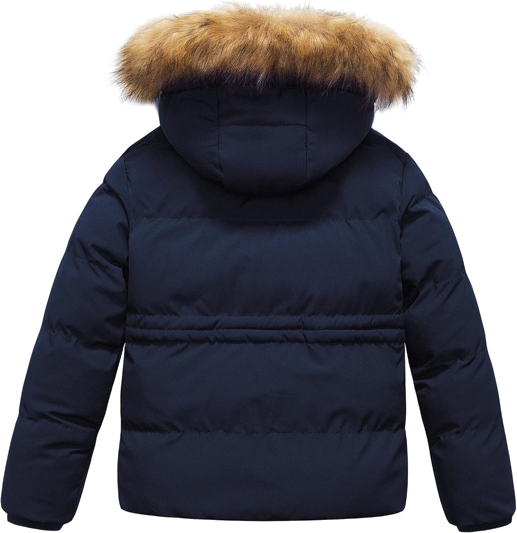 Girl's Kids Metallic Shiny Jacket with Detachable Fur Collar Warmth Winter Outerwear