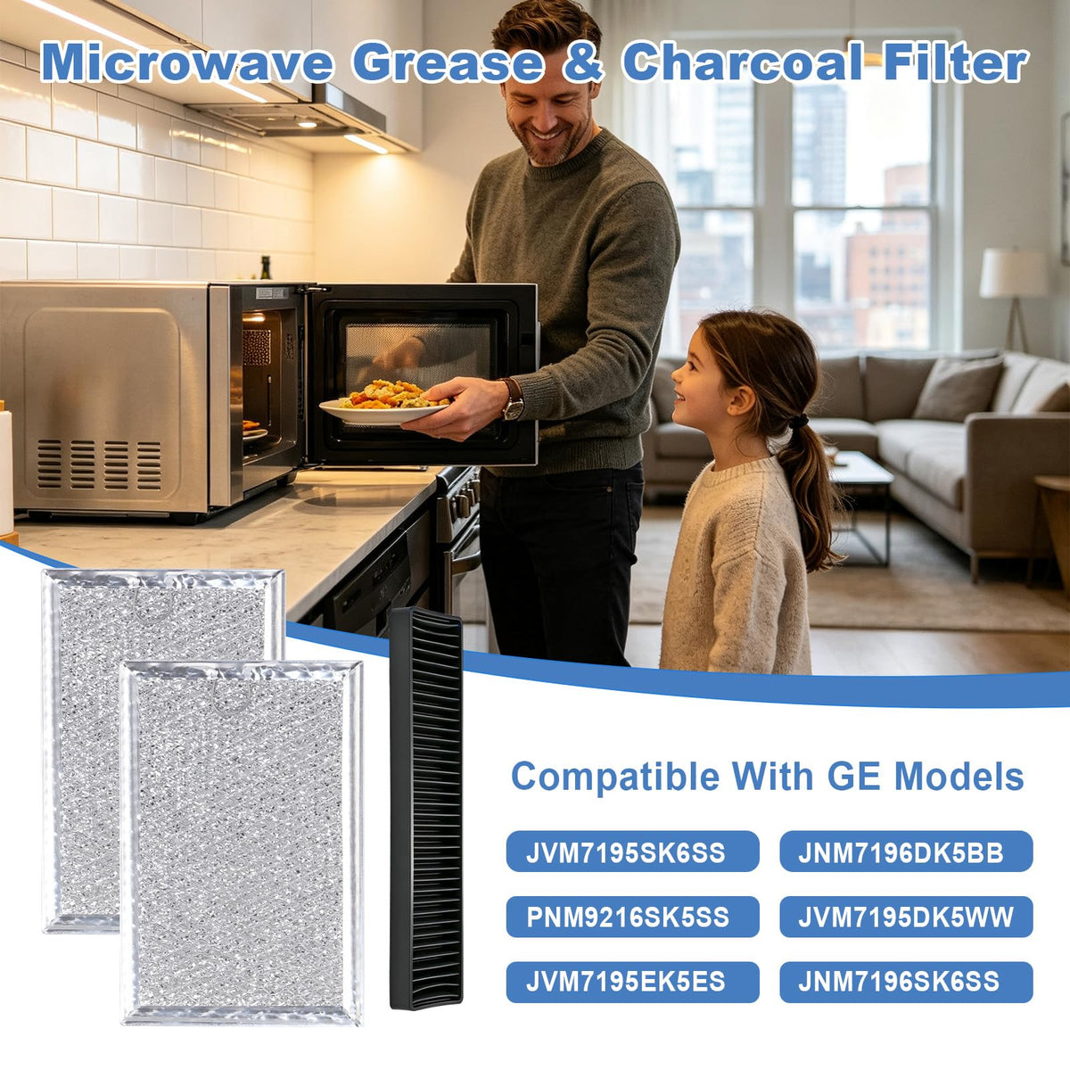 3 Pack Microwave Grease & Charcoal Filter Kit, Compatible with GE Model