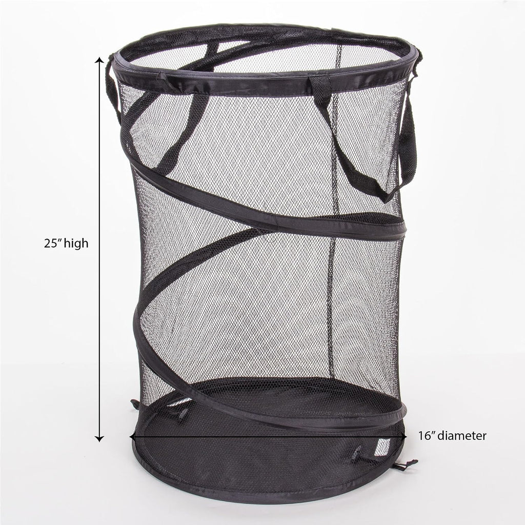 2026 Pop-Up Collapsible Mesh Laundry Hamper | Black, 25" H