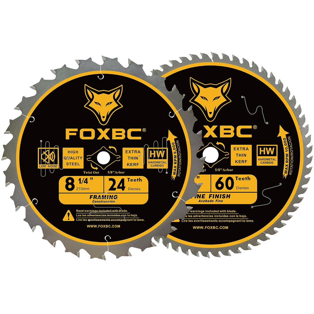 8-1/4 Inch Table Saw Blade 24 Tooth, 60 Tooth Wood Cutting with 5/8" Arbor, Diamond Knockout